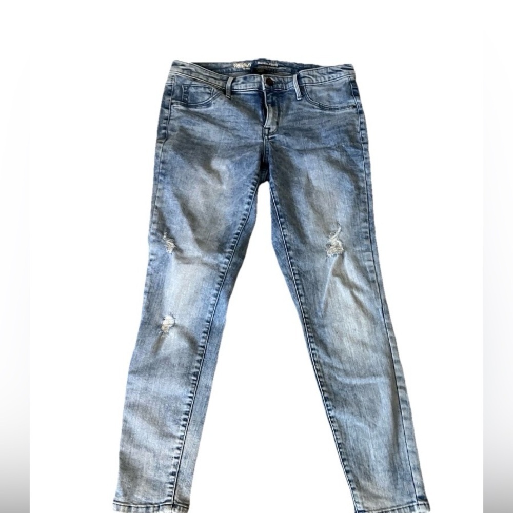 Vtg Mossimo Womens Mid Rise Crop Jegging Size 8 29 Blue Distressed Stretch Jeans
